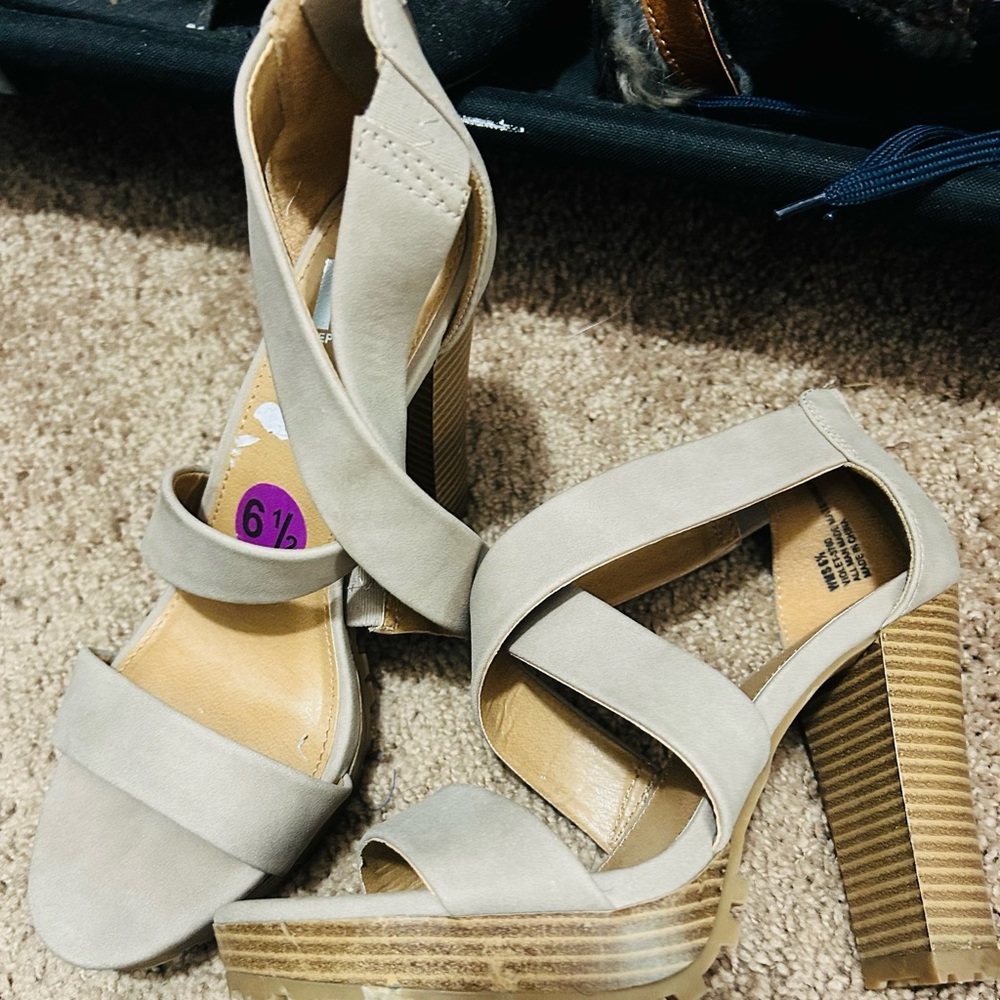 Cream color block heels